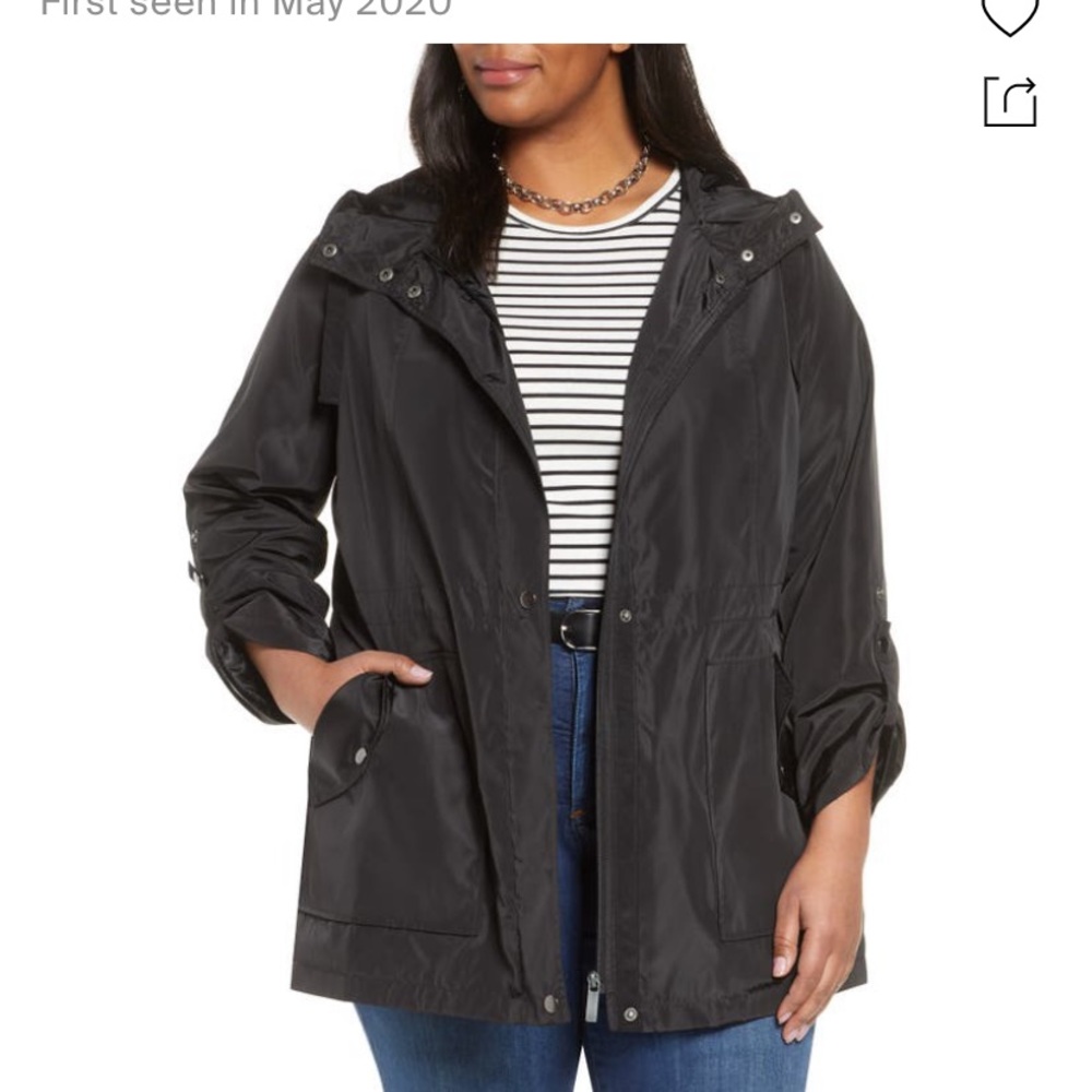 N WT HALOGEN HOODED CINCH WAIST RAIN JACKET IN BLACK